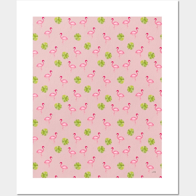 Pink Flamingo Pattern in Blush | Summer | Island Paradise | Tropical Wall Art by thewhimsicalrepose